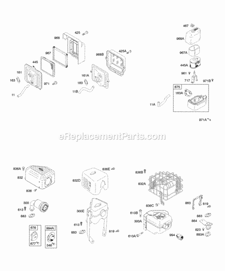Air Cleaner Exhaust System Diagram and Parts List for 120302-0432-E8  Briggs and Stratton Engine